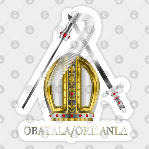 Orisha Obatala Papal Hat Silver Sword and Whisk Sticker by geodesyn